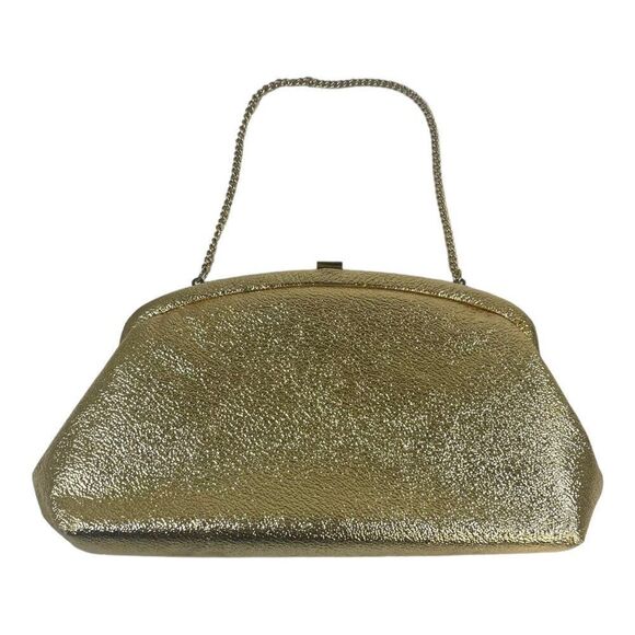 Vintage Gold Clutch Purse Metallic Evening Bag Chain Strap & Snap Closure 10" - Picture 1 of 6